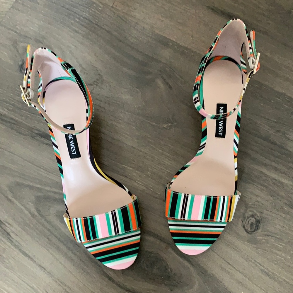 Nine West Striped Ankle Strap Kitten Heels